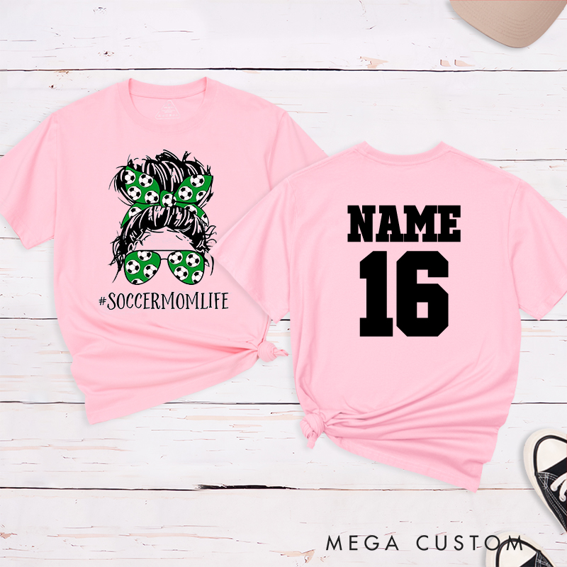 Personalized “Soccer Mom Life” T-Shirt with Custom Name and Number