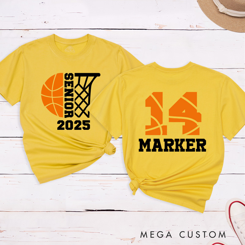 Personalized Campus Style Senior Basketball T-Shirt with Graduation Year Custom Name and Number Design