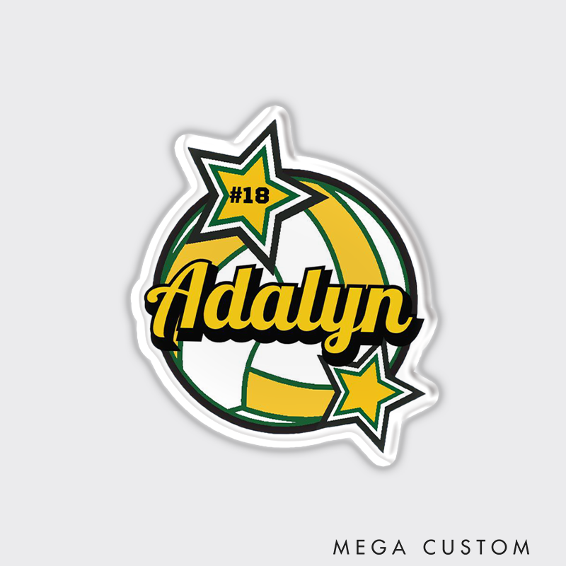 Personalized Volleyball Star and Ball Fridge Magnets with Custom Player Name and Number for Game Day