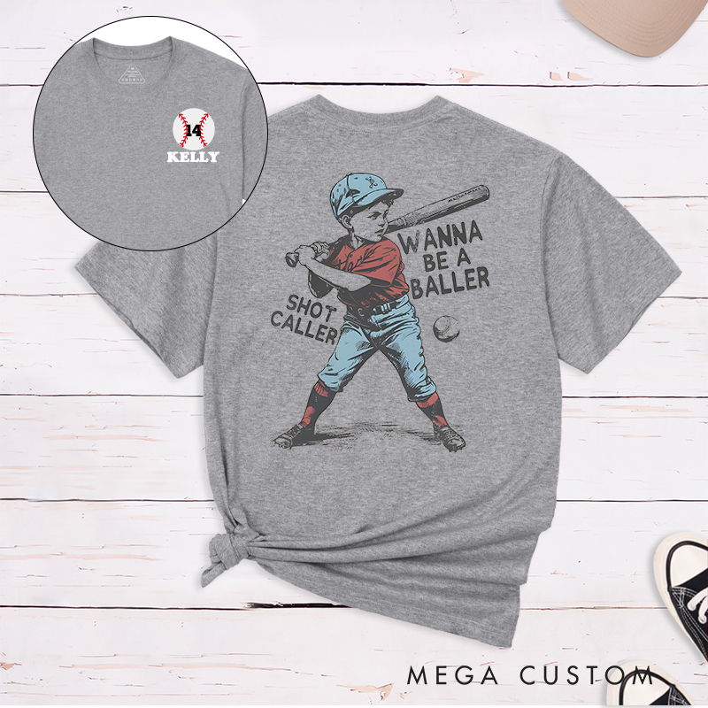 Personalized "Wanna Be a Baller" Vintage Baseball T-Shirt with Custom Name and Number  