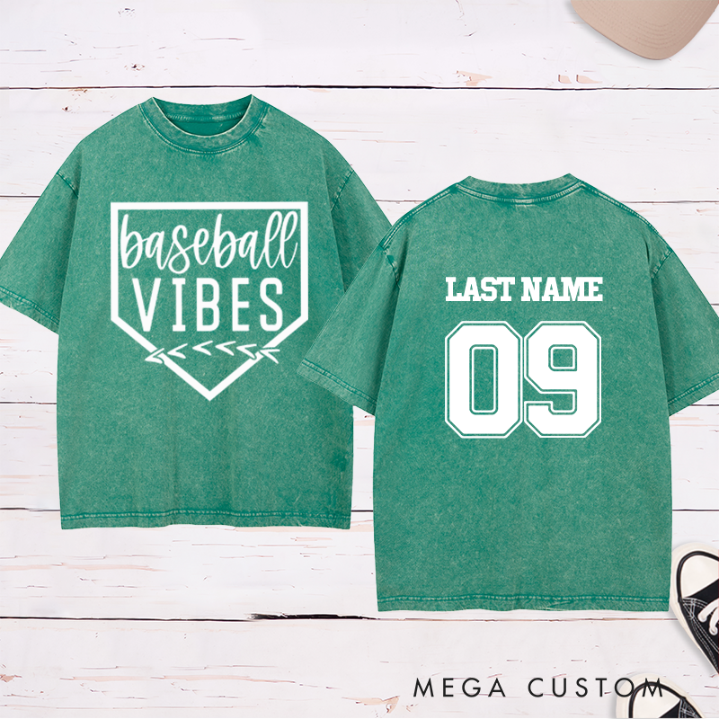Personalized Home Plate Baseball Washed T-Shirt with Name and Number