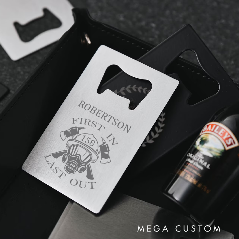 Personalized Firefighter Engraved Credit Card Bottle Opener Square Beer Metal Bottle Opener Gift for Beer Lovers Fireman Housewarming Gift
