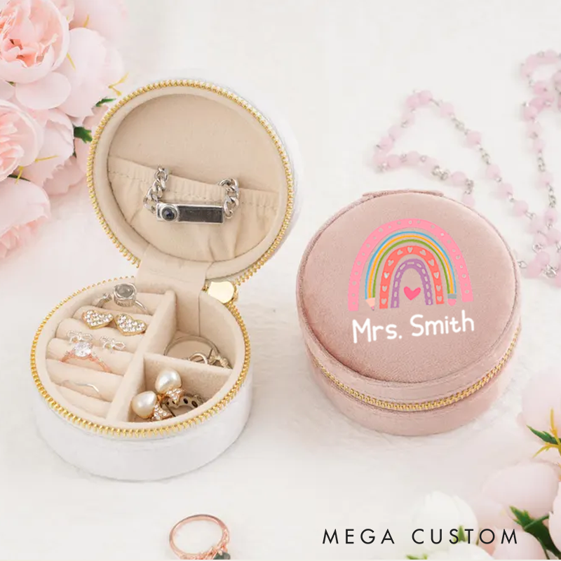 Personalized Velvet Jewelry Box for Teacher Round Jewelry Box Gift Teacher Appreciation Gift