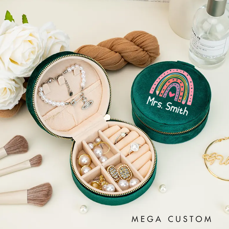 Personalized Velvet Jewelry Box for Teacher Round Jewelry Box Gift Teacher Appreciation Gift