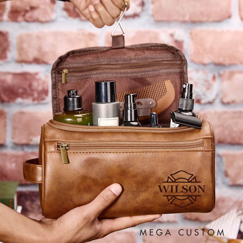 Personalized Firefighter Toiletry Bag Engraved Leather Dopp Kit Gift for Fireman