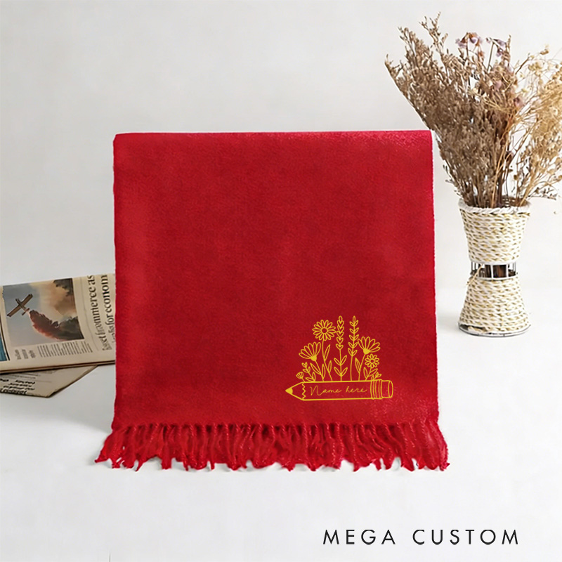 Personalized Flower Teacher Scarf Custom Name Thanksful Gift for Teachers