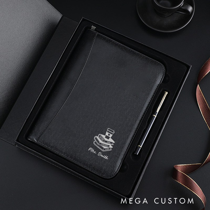 Personalized Teacher Notebook A5 PU Leather Zipper Notebook Livin the Teacher Life Design Teacher Appreciation Gift