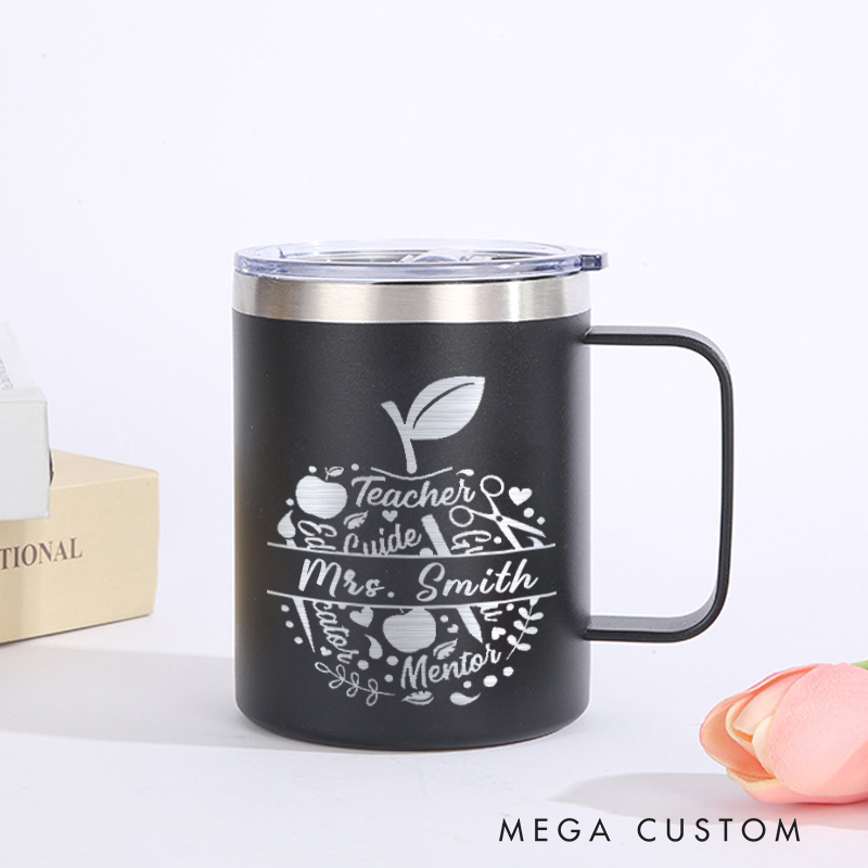 Personalized Teacher Laser Engraved Coffee Mug Custom Apple Teacher Design Coffee Mugs Insulated Stainless Steel Mugs Creative Teacher Gift