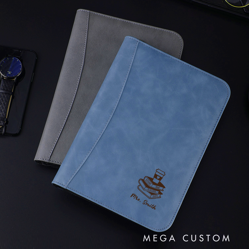 Personalized Teacher Notebook A5 PU Leather Zipper Notebook Livin the Teacher Life Design Teacher Appreciation Gift