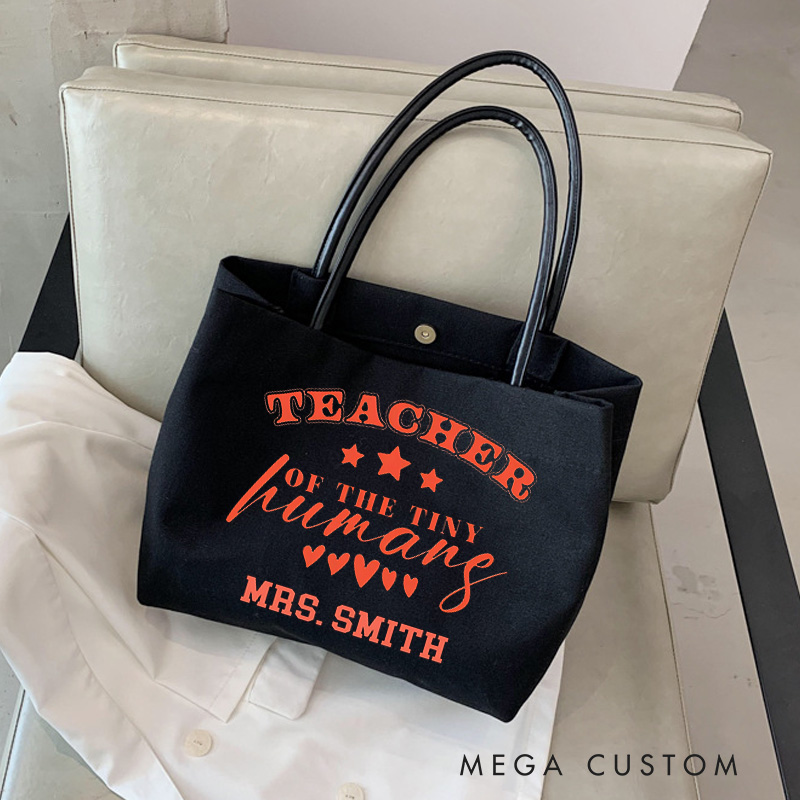 Personalized Teacher Canvas Tote Bag Teacher of the Tiny Humans Design Appreciation Gift for Teachers