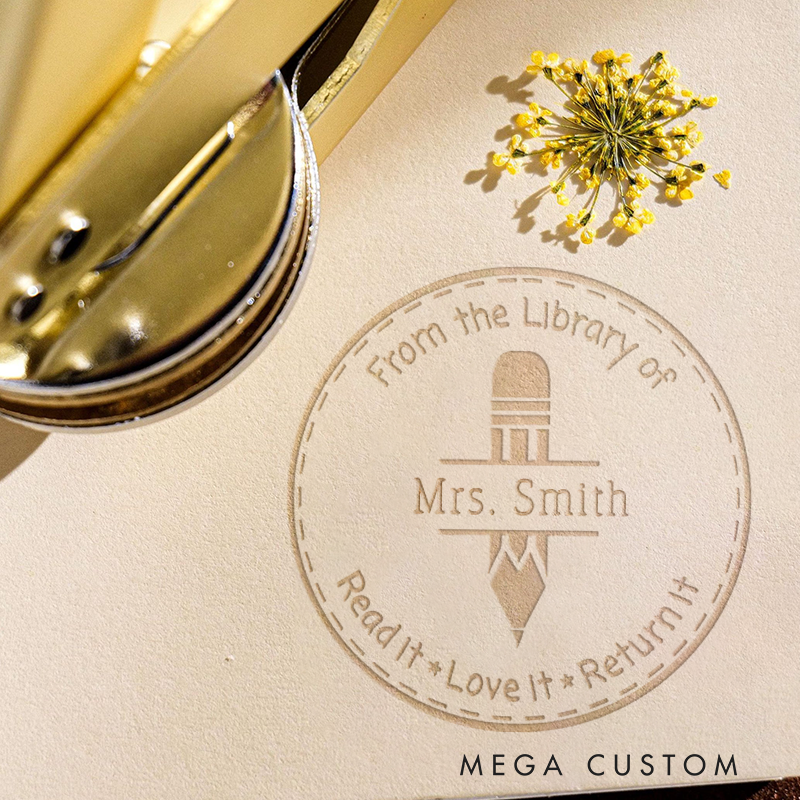 Personalized Teacher Book Embosser Stamp with Pen Design Thoughtful Gift for Teachers
