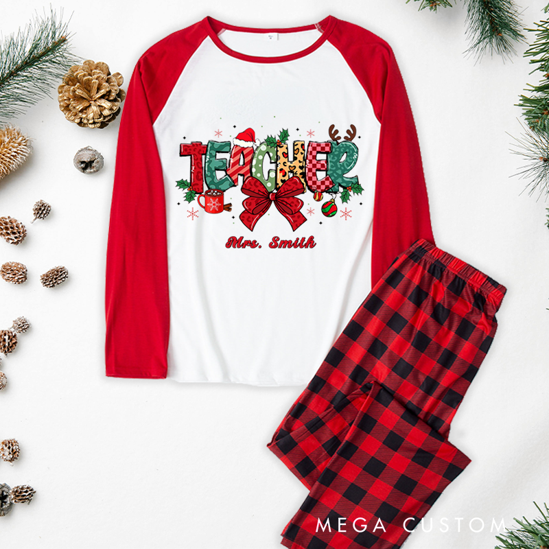 Personalized Teacher Christmas Pajama Sets Custom Festive Christmas Teacher Design Pajamas Xmas Gift
