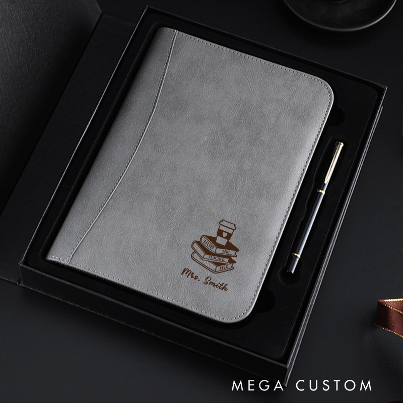 Personalized Teacher Notebook A5 PU Leather Zipper Notebook Livin the Teacher Life Design Teacher Appreciation Gift