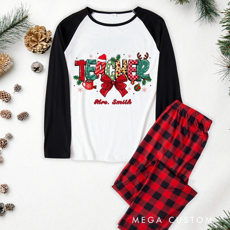 Personalized Teacher Christmas Pajama Sets Custom Festive Christmas Teacher Design Pajamas Xmas Gift
