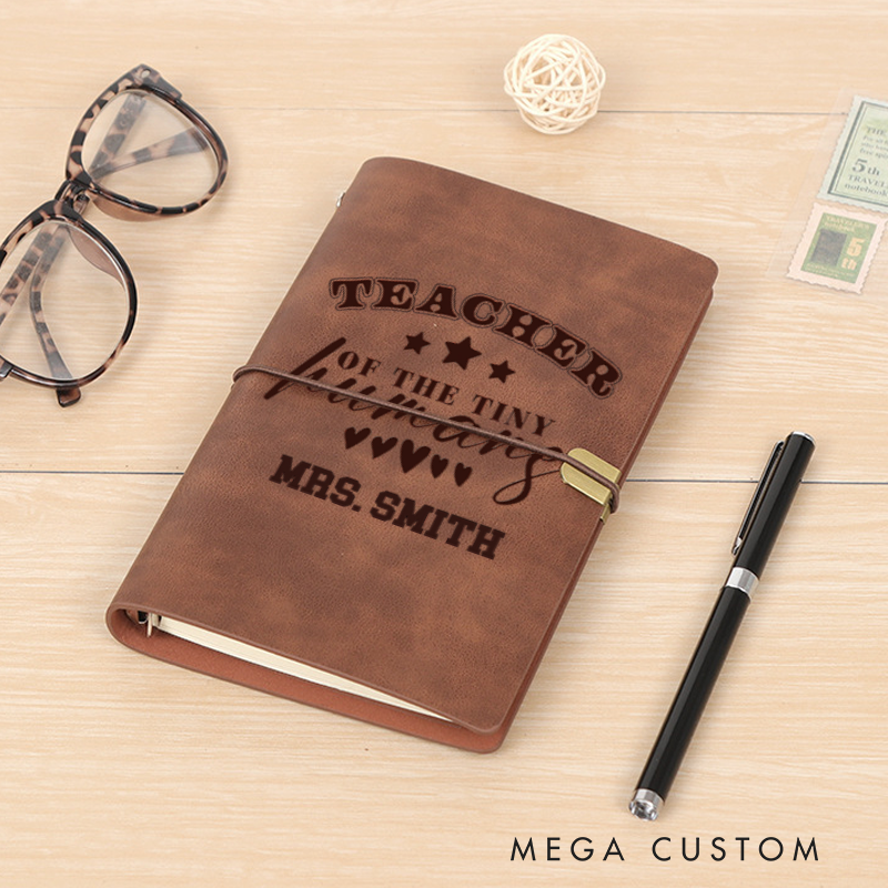 Personalized Teacher A6 Leather Wraparound Notebook Teachers of the Tiny Humans Design Appreciation Gift for Teachers