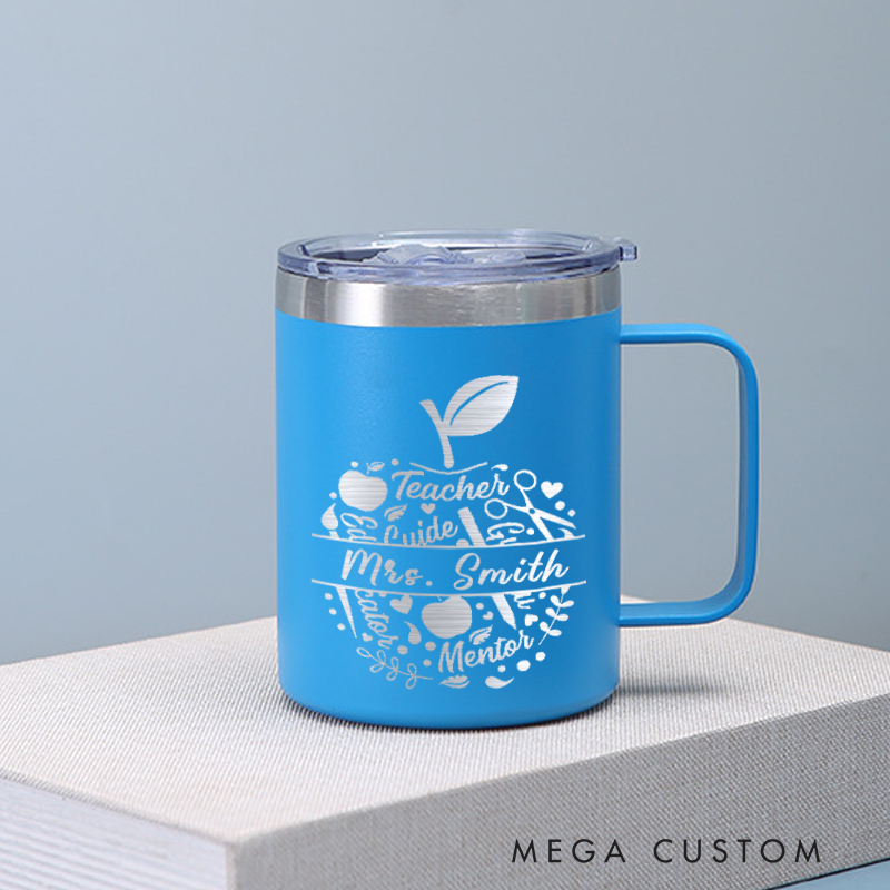 Personalized Teacher Laser Engraved Coffee Mug Custom Apple Teacher Design Coffee Mugs Insulated Stainless Steel Mugs Creative Teacher Gift
