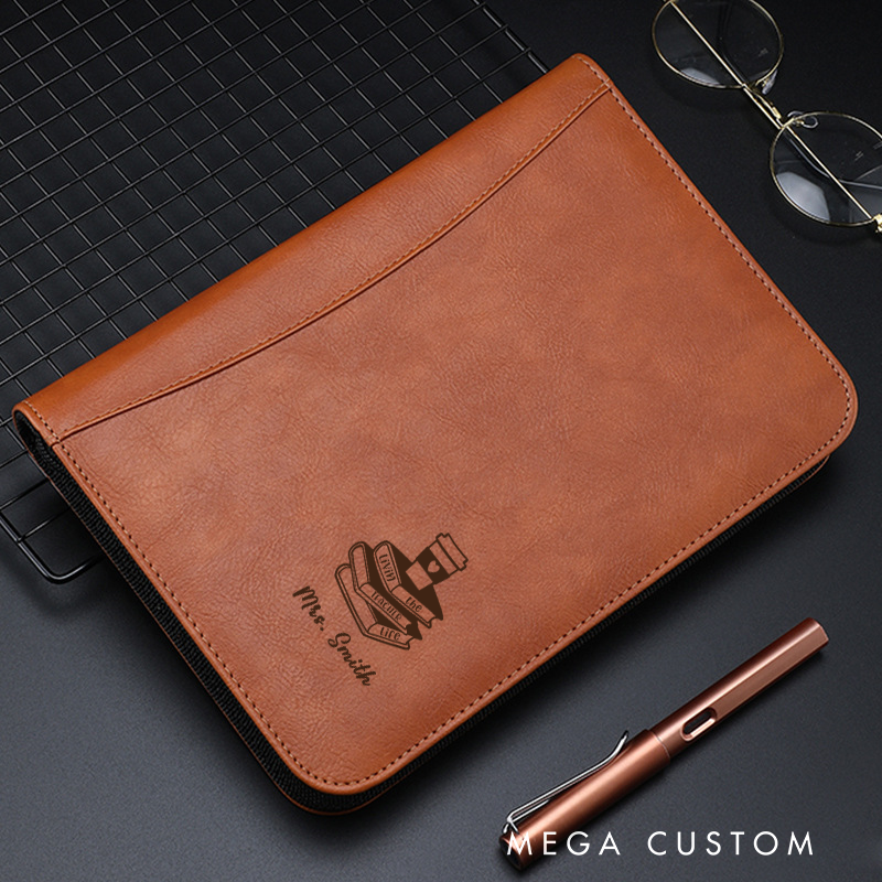 Personalized Teacher Notebook A5 PU Leather Zipper Notebook Livin the Teacher Life Design Teacher Appreciation Gift