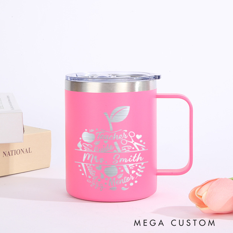 Personalized Teacher Laser Engraved Coffee Mug Custom Apple Teacher Design Coffee Mugs Insulated Stainless Steel Mugs Creative Teacher Gift