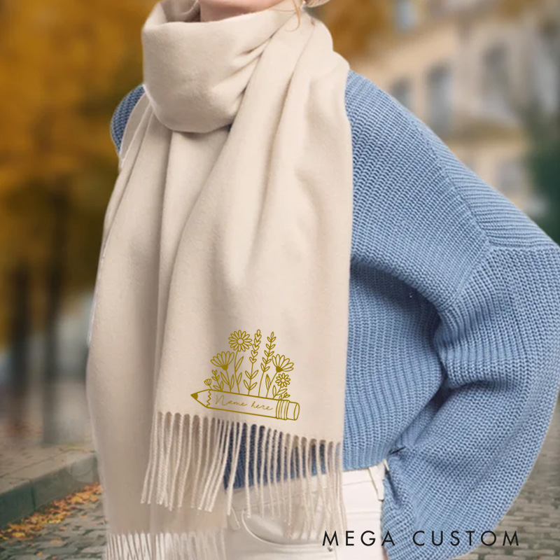 Personalized Flower Teacher Scarf Custom Name Thanksful Gift for Teachers