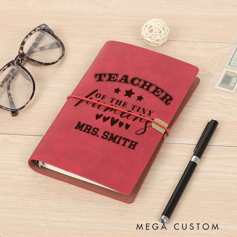 Personalized Teacher A6 Leather Wraparound Notebook Teachers of the Tiny Humans Design Appreciation Gift for Teachers