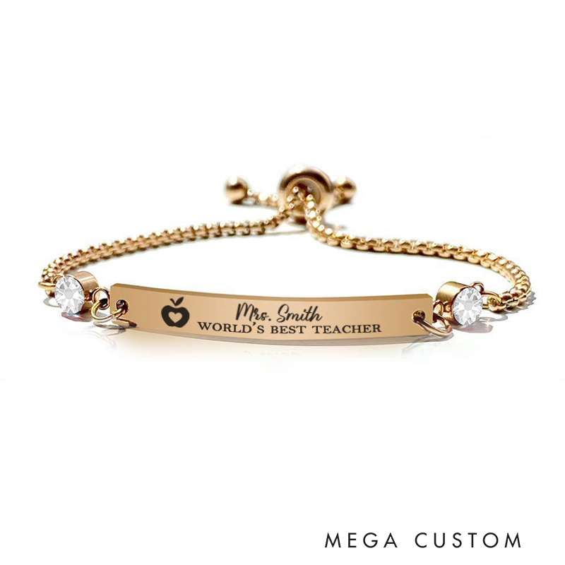 Personalized Birthstone Bracelet for Teacher World's Best Teacher Engraved Bracelet Jewelry Gift for Teachers