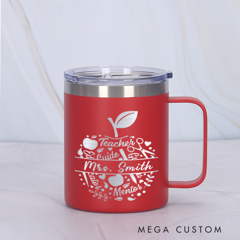 Personalized Teacher Laser Engraved Coffee Mug Custom Apple Teacher Design Coffee Mugs Insulated Stainless Steel Mugs Creative Teacher Gift