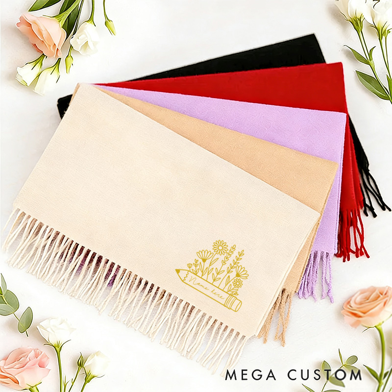 Personalized Flower Teacher Scarf Custom Name Thanksful Gift for Teachers