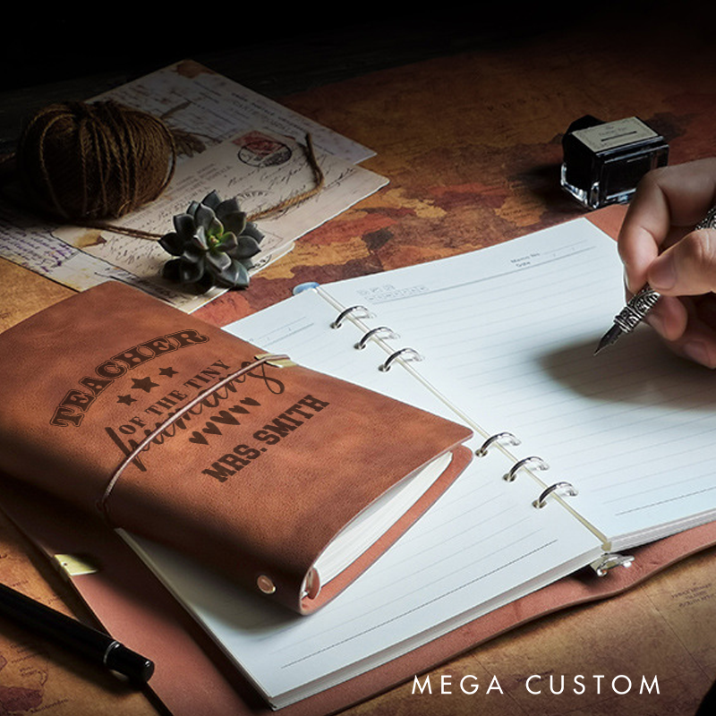 Personalized Teacher A6 Leather Wraparound Notebook Teachers of the Tiny Humans Design Appreciation Gift for Teachers