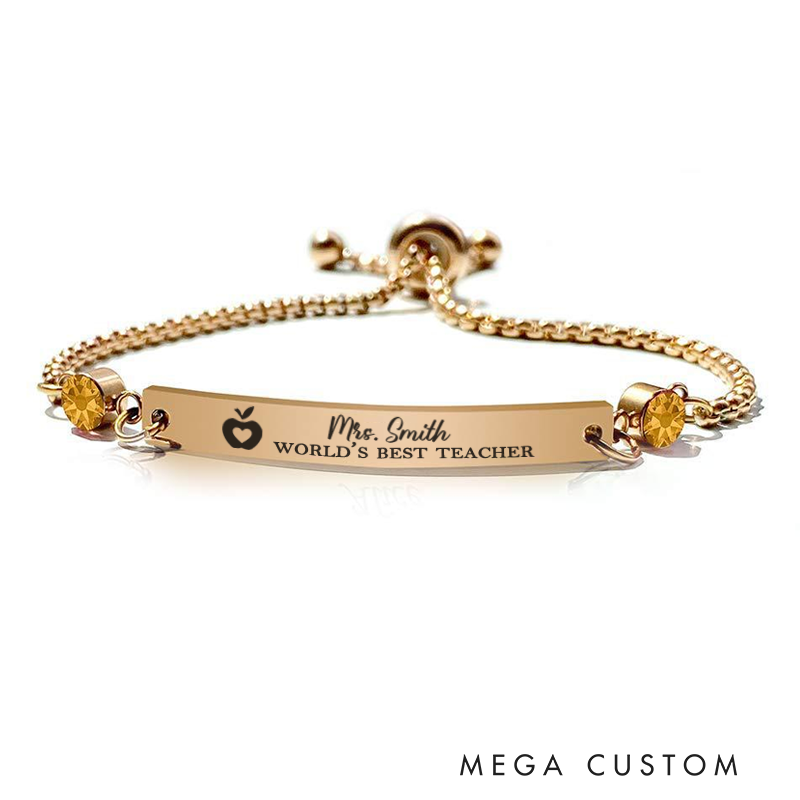 Personalized Birthstone Bracelet for Teacher World's Best Teacher Engraved Bracelet Jewelry Gift for Teachers