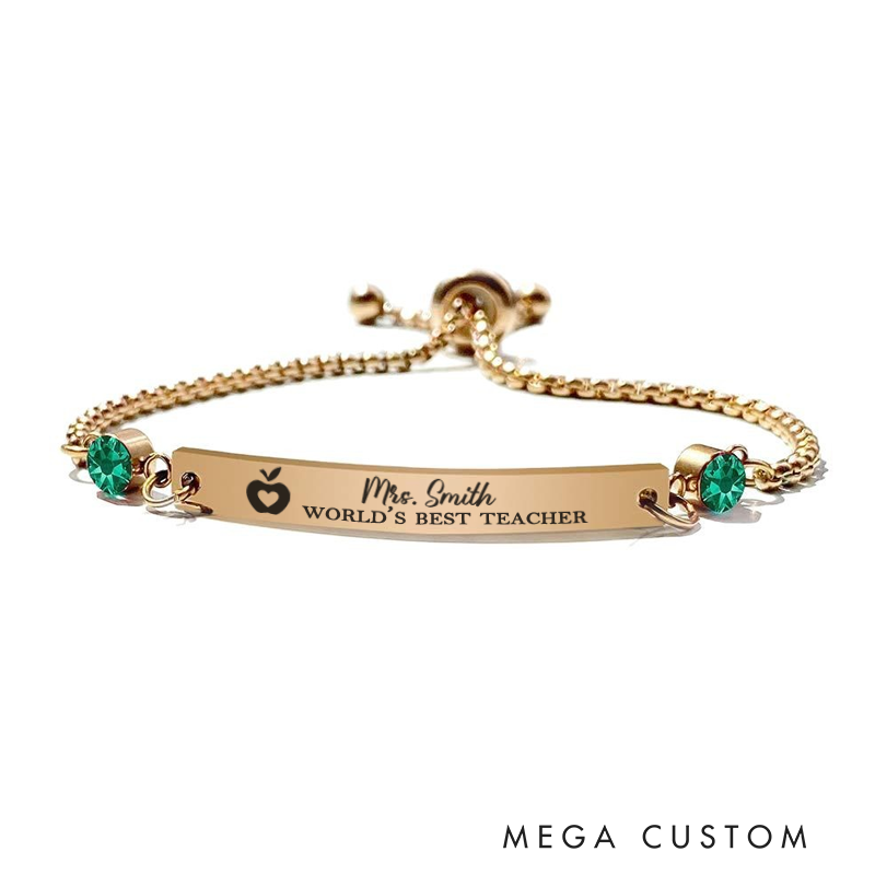 Personalized Birthstone Bracelet for Teacher World's Best Teacher Engraved Bracelet Jewelry Gift for Teachers