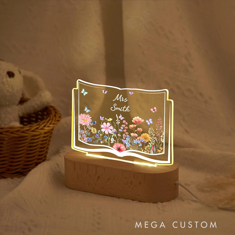 Personalized Teacher LED Desk Lamp with Flower Book Teacher Design Unique Gift for Teachers