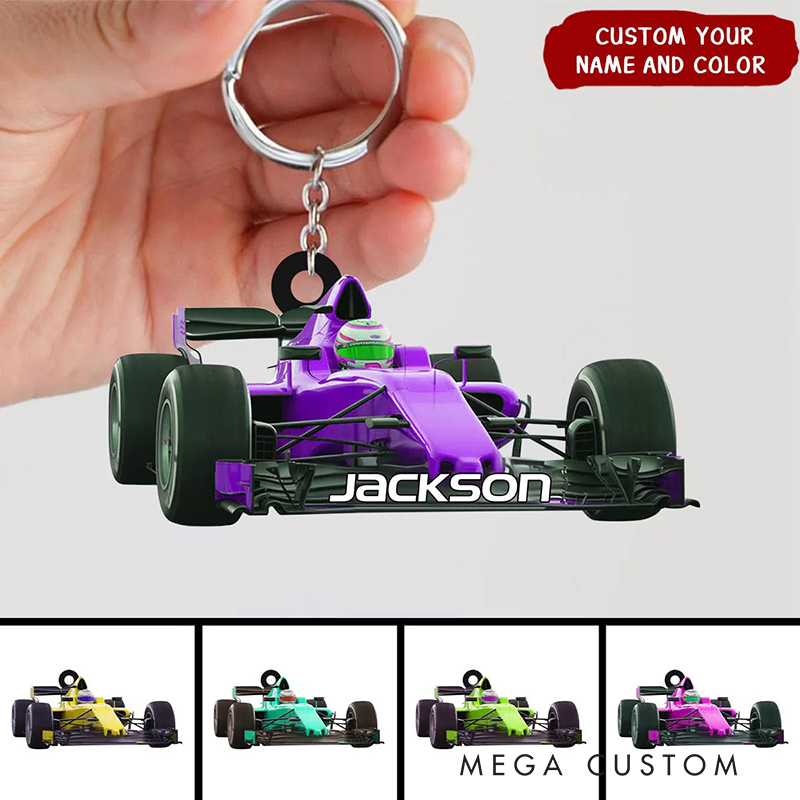 Personalized Racing Car Keychian with Custom Name Design Keychain Unique Gift for Racers and Racing Lovers