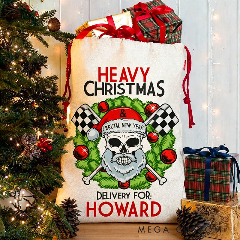 Personalized Racing Skull Sack Custom Name Racing Christmas Gift Bag for Racers and Racing Lovers