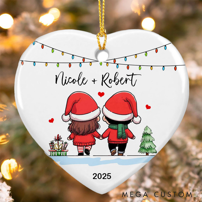 Personalized Couple Christmas Ornament Mr and Mrs Chritmas Ceramics Heart Shape Ornament Christmas Gift For Him Her