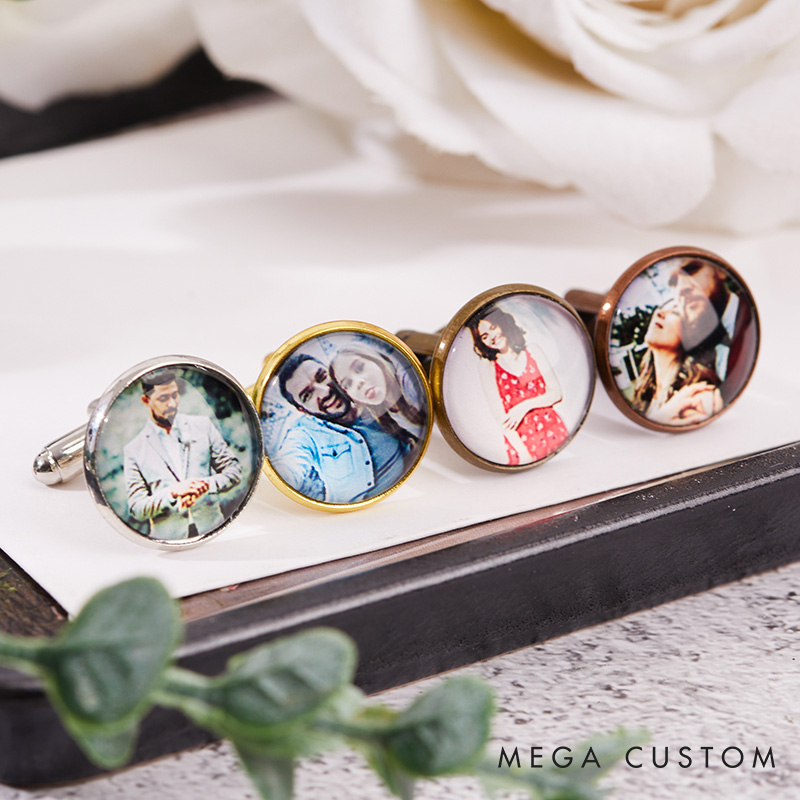 Personalized Photo and Message Cufflinks Custom Groom Groomsmen Wedding Cufflinks Photo Cufflinks for Husband Valentine Gift for Him
