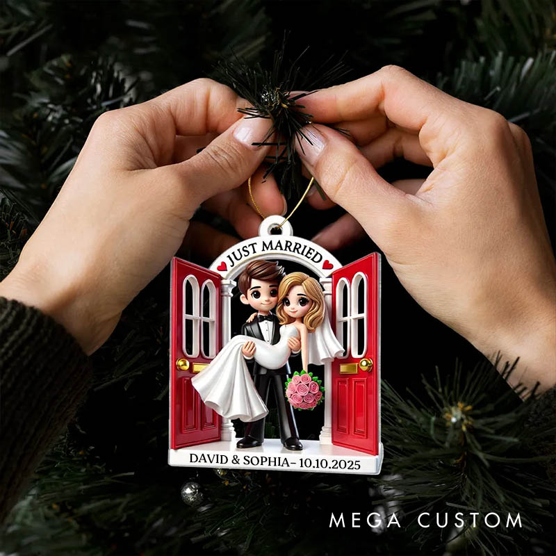Personalized Couple Wedding First Christmas Married Acrylic Christmas Ornament Newlywed Just Married Threshold 3D Effect Xmas Ornaments for Him Her