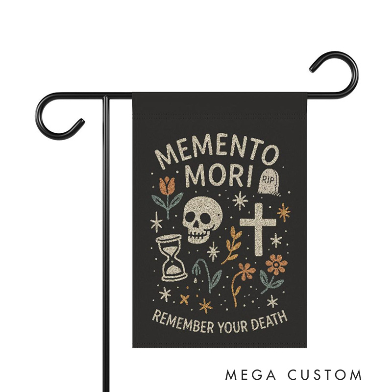 Personalized Memento Mori Garden Flag with Custom Text Christian Halloween Home Decor Religious Gift Catholic Gift 