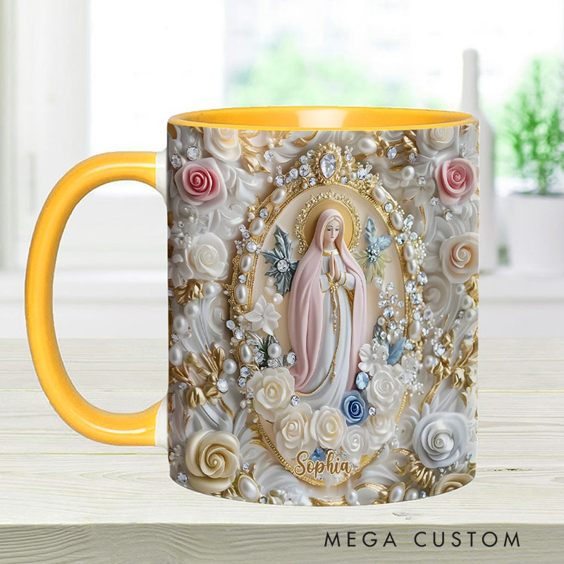 Personalized Virgin Mary Believer Ceramic Mug with Name Religious Inspirational Gift Catholic Gift for Women