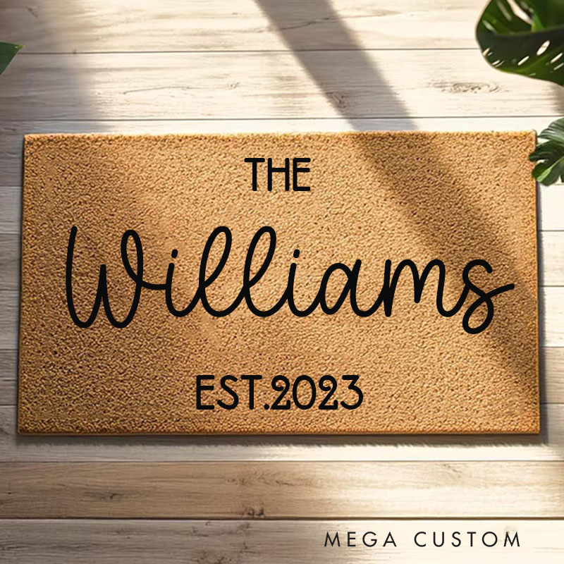 Personalized Family Established Doormat for New Home Custom Welcome Mat Perfect Housewarming Gift Durable Entryway Rug for Indoor Outdoor Decor