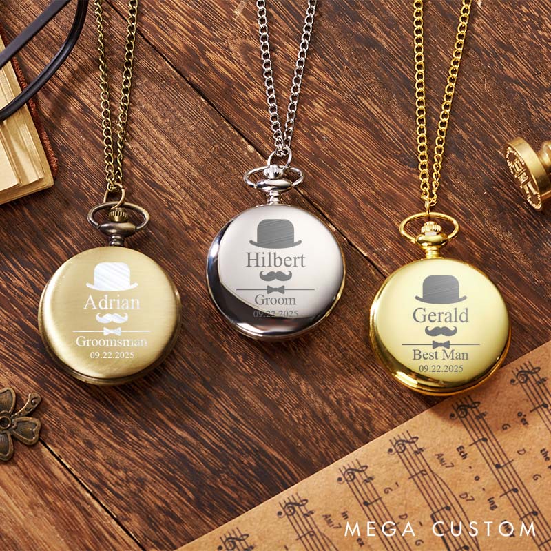 1.Personalized Engraved Pocket Watch for Groomsmen Timeless Gentleman Wedding Party Gift Best Man Gift Pocket Watch with Chain