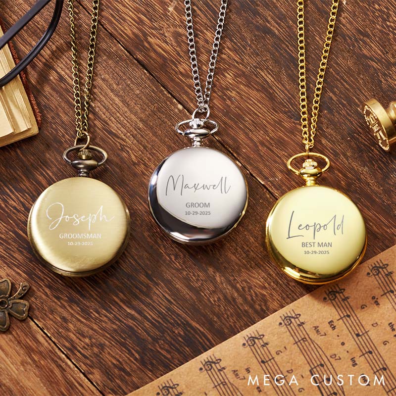 1.Personalized Wedding Party Pocket Watch Custom Best Man Gift Pocket Watch with Chain Groomsmen Proposal Gift Watch