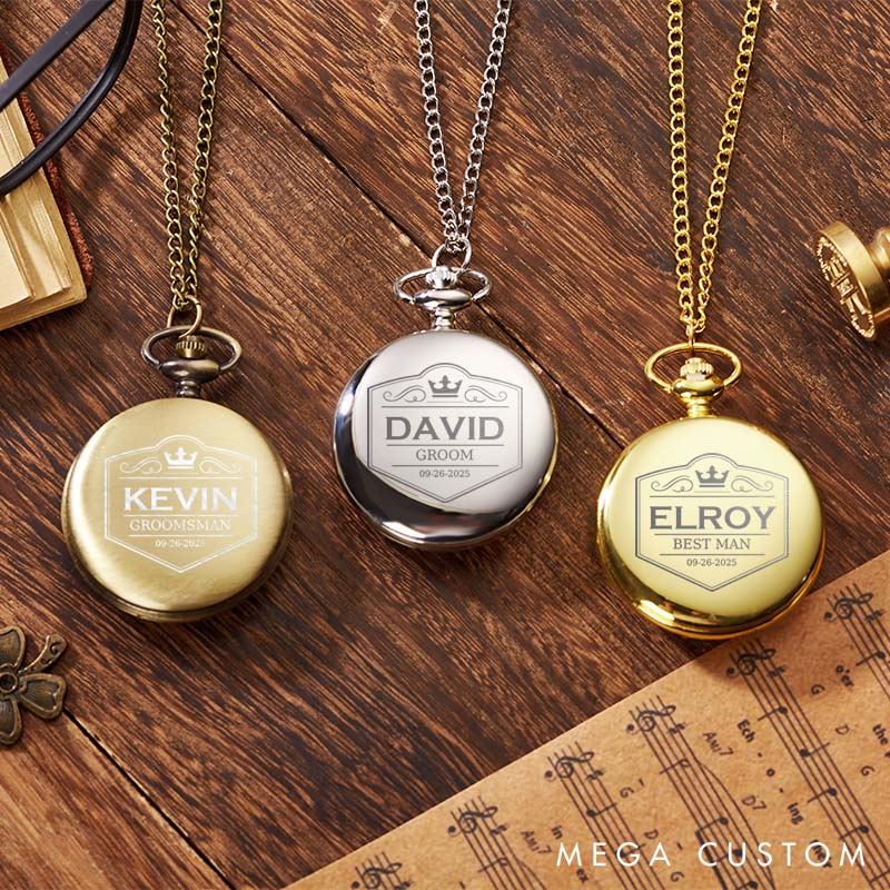 Personalized Wedding Pocket Watch Best Man Pocket Watch Gift with Chain Custom Pocket Watch for Groomsmen Elegant Wedding Party Gift