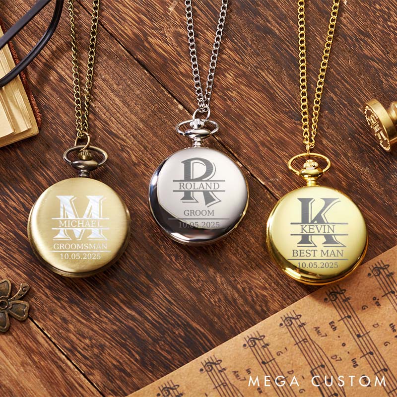 Personalized Best Man Pocket Watch with Chain Monogrammed Groomsman Pocket Watch Bachelor Party Favors Gift for Men