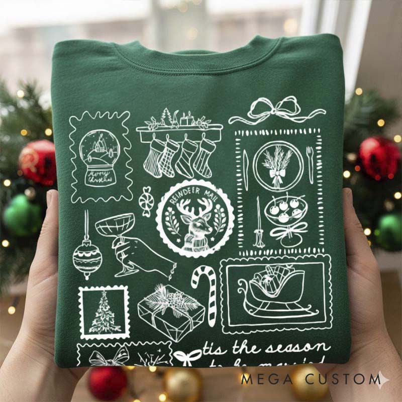 Personalized Tis The Season To Be Married Sweatshirt for Newlywed Couple Stamp Design Holiday Couple Matching Outfit Newlywed Christmas Gift