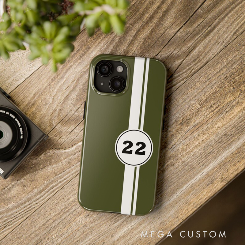 Personalized Racing Number Phone Case Custom Orange Stripe Design for Racers and Racing Lovers