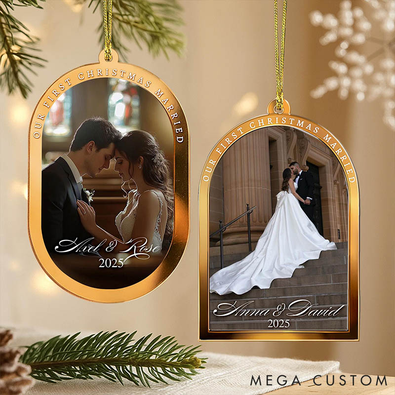 Personalized Couple Our First Christmas Married Christmas Acrylic Ornament Custom Newlywed Photo Xmas Ornament for Him Her Wedding Christmas Gift