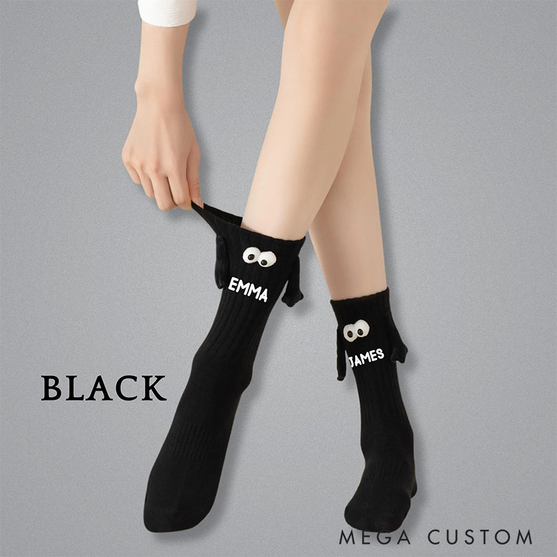 Personalized Couple Cute 3D Pop-out Eyes Socks Funny Magnetic Holding Hands Couple Socks for Lover