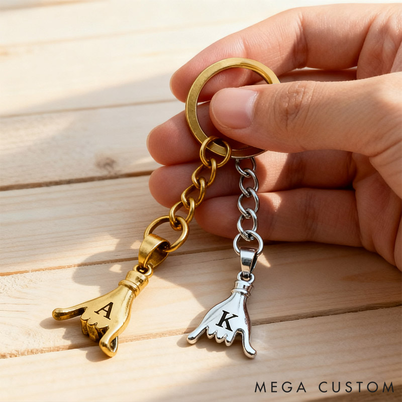Personalized Couple Set of 2 Pinky Promise Matching Keychain Custom Newlyweds Initials Keychain Valentine's Day Anniversary Christmas Gift for Him Her