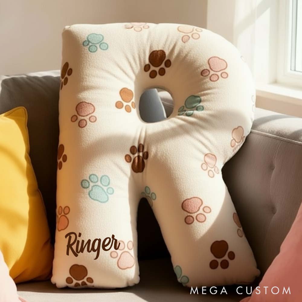Personalized Pet Lover Letter Paws Pillow with Custom Name Design