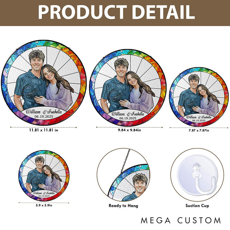 Personalized Couple Stained Glass Photo Suncatcher Custom Newlyweds Portrait Window Decor Anniversary Gift for HUsband Wife Boyfriend Girlfriend